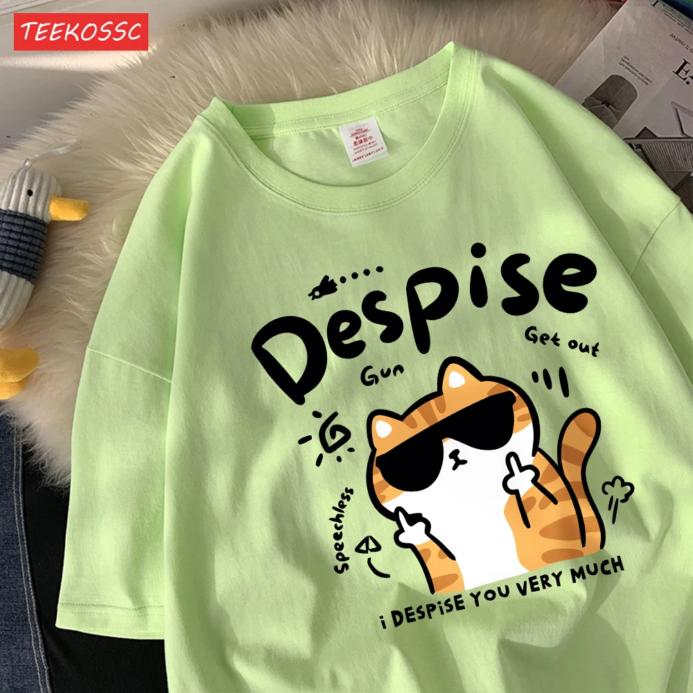 

The Little Orange Cat Who Despises Otherscotton Womens T-Shirts Cartoons Printing T Shirt Soft Loose O-Neck Tops Summer Clothes