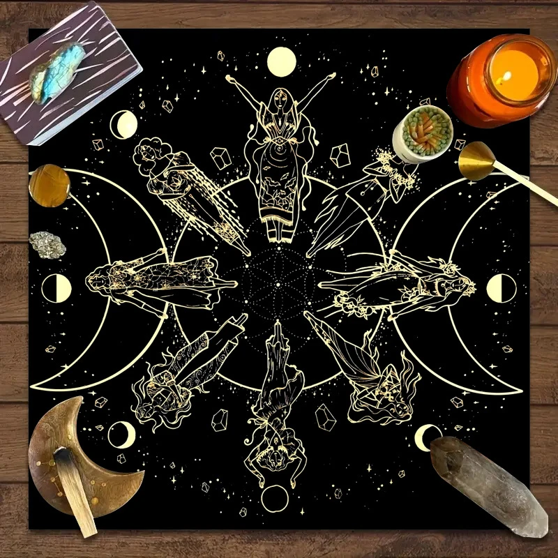 VIKAMA Moon Phase & Floral Tarot Altar Cloth Witch Goddess Tablecloth Mystic Reading Mat Spiritual Home Decor