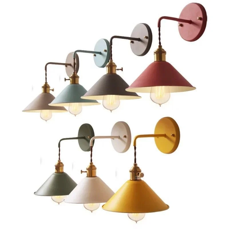 

Nordic Metal Led Wall Lamp Colorful Vintage Lighting Fixture Iron Lampshade Wall Luminaire Aisel Corridor Bedside Light Homedeco