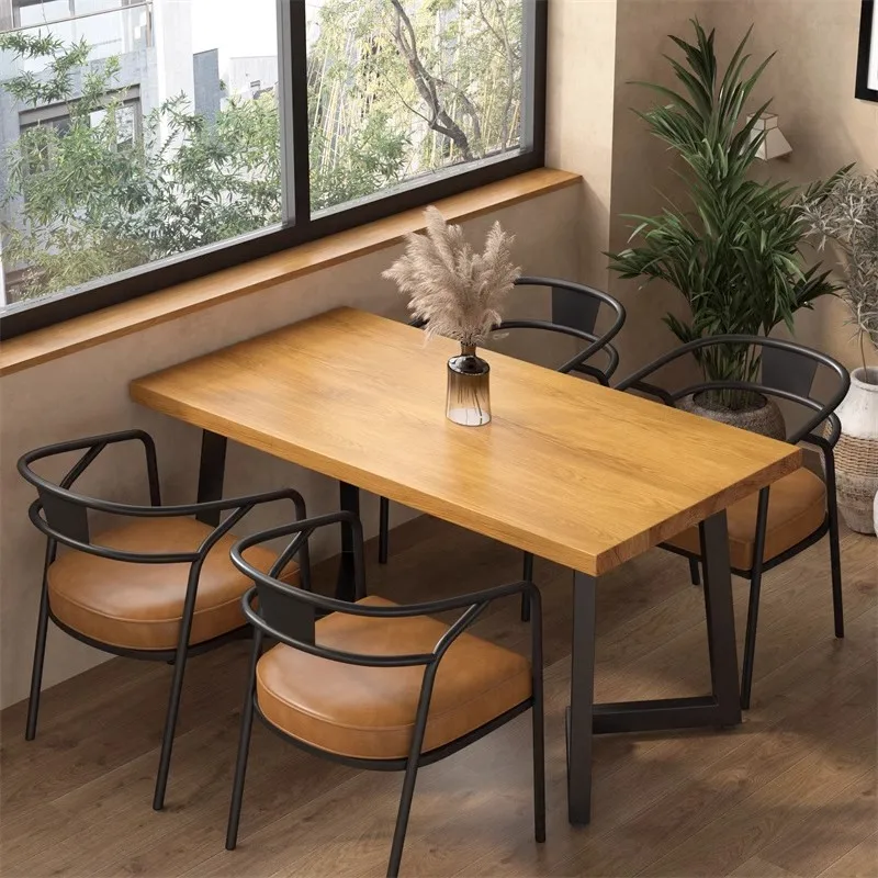 Milk tea shop, solid wood dining table, leisure café table and chair combination, noodle shop, tea restaurant, rectangular table