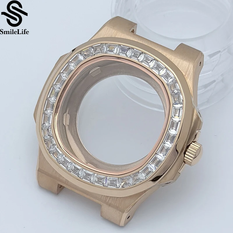 SmileLife Novos acessórios de relógio caixa de 41 mm com diamantes PP Nautilus caixa preta + pulseira com movimento NH35/NH36 para mostrador de 30,5 mm