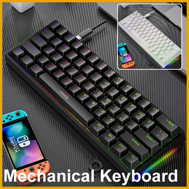 USB K620 Mini Backlit RGB Gaming Mechanical Keyboard Gamer Mechanic Kit 60 Percent DIY Custom PBT Keycap Hotswap USB PC Laptop