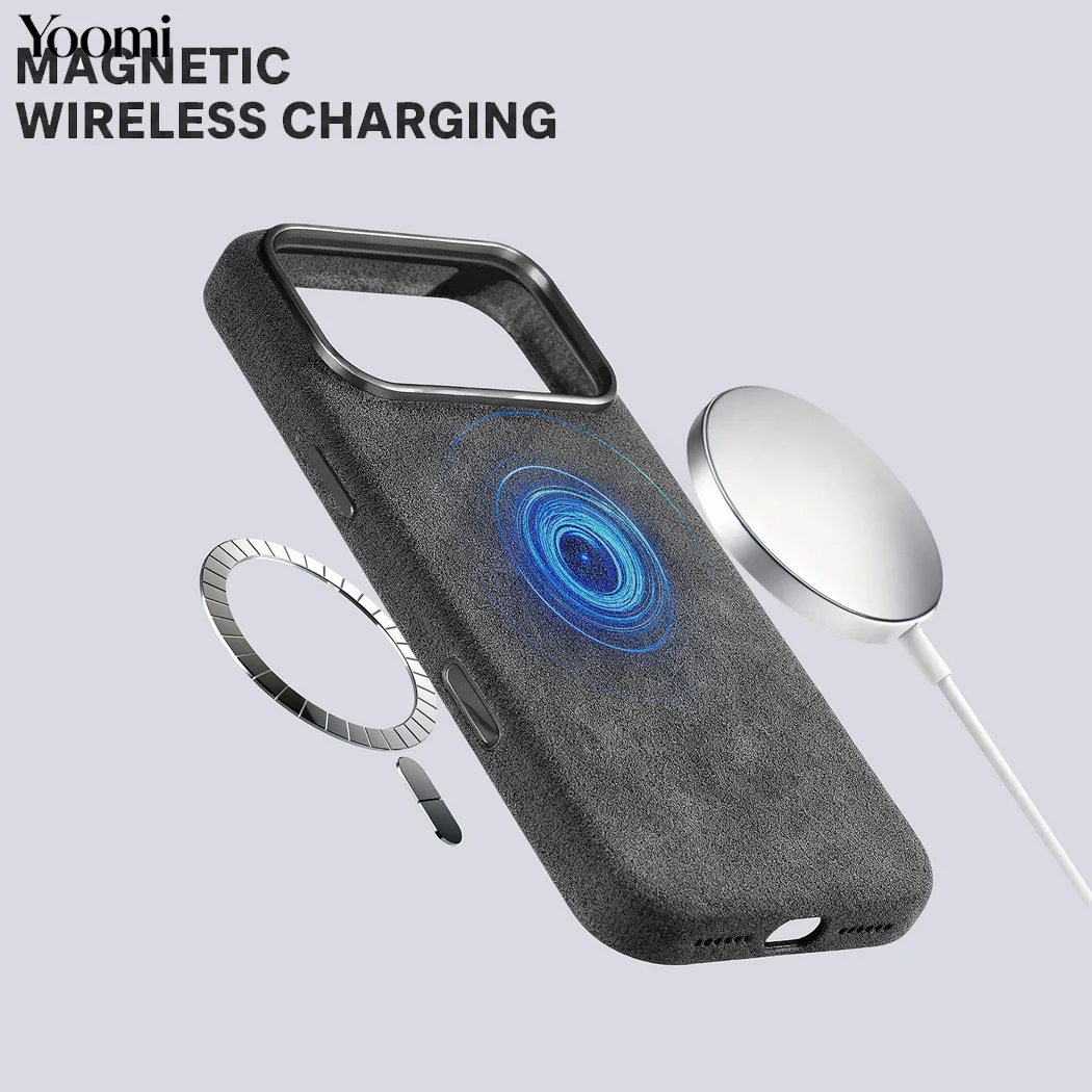 Włoskie etui magnetyczne ALCANTARA do iPhone 18 17 Pro Max z MagSafe, skórzana osłona, ochrona przycisku aparatu, etui na tył telefonu — zdjęcie produktu 3