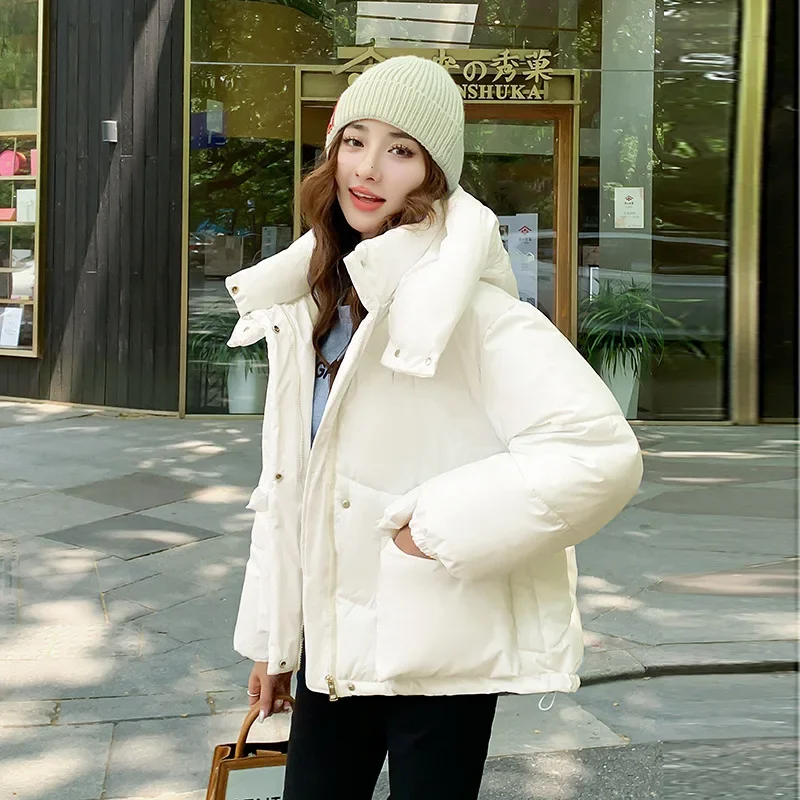 Streetwear Down Cotton Parkas Women's Cotton-padded Jacket Short Coats Oversize Loose Hooded Bread Clothes Student Autumn Winter