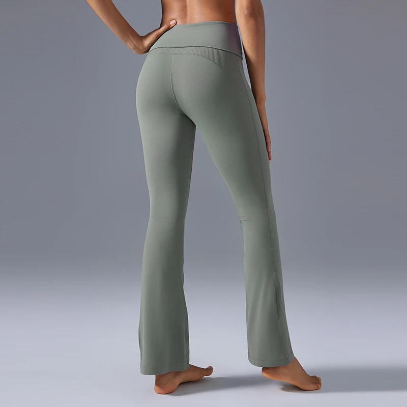 

High-Waisted Hip-Lifting Slightly Flared Yoga Pants Foldable Waistband Nude Slimming Sports Fitness Long Pants