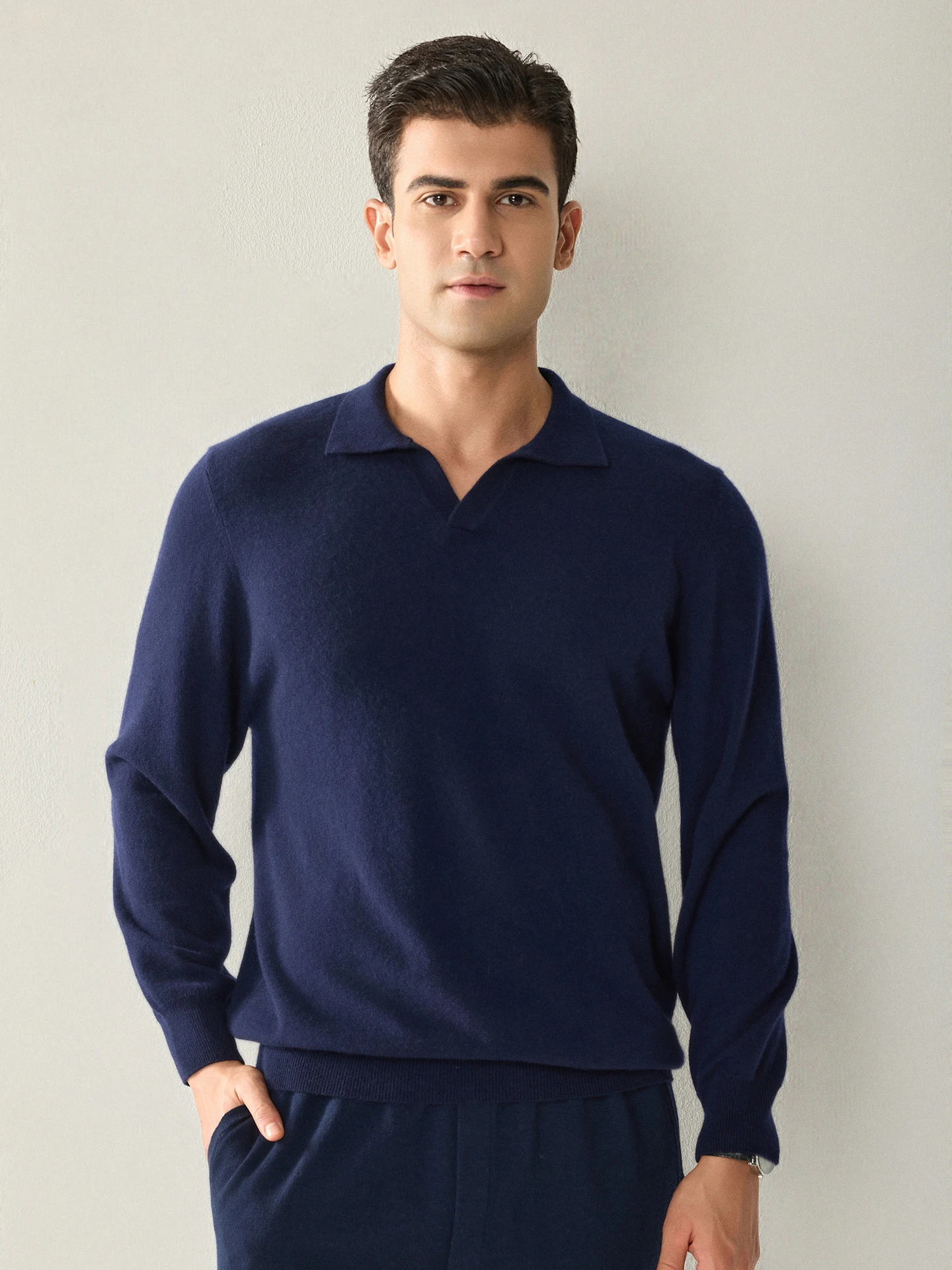 Autumn Winter 100% Cashmere Pullover Sweater Men's Polo Collar Soild Loose Light Luxury Basic Knit Layer Smart Casual Versatile