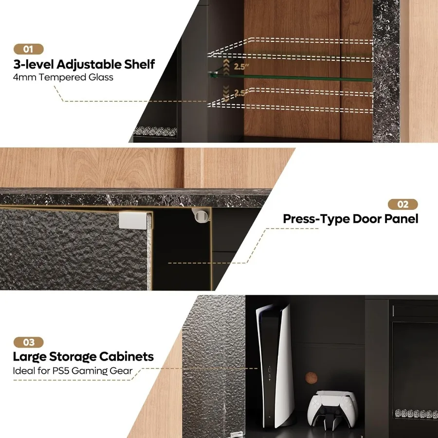 63 حامل تلفزيون مدفأة كهربائية حديثة مع خزائن تخزين LED قابلة للتعديل وباب مزخرف لأجهزة التلفاز حتى 70 مزرعة على الطراز M #4