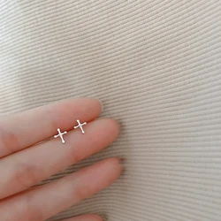 Wholesale Silver Gold Color Tiny Cross Stud Earrings for Women Jewelry Minimalist Accessories Gift