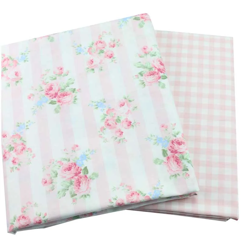 100%Cotton Width 235cm Pink Elegant Rose Stripe Check White Balck Flower Rabbit Mushroom Fabric for DIY Bedding Dress Pillow