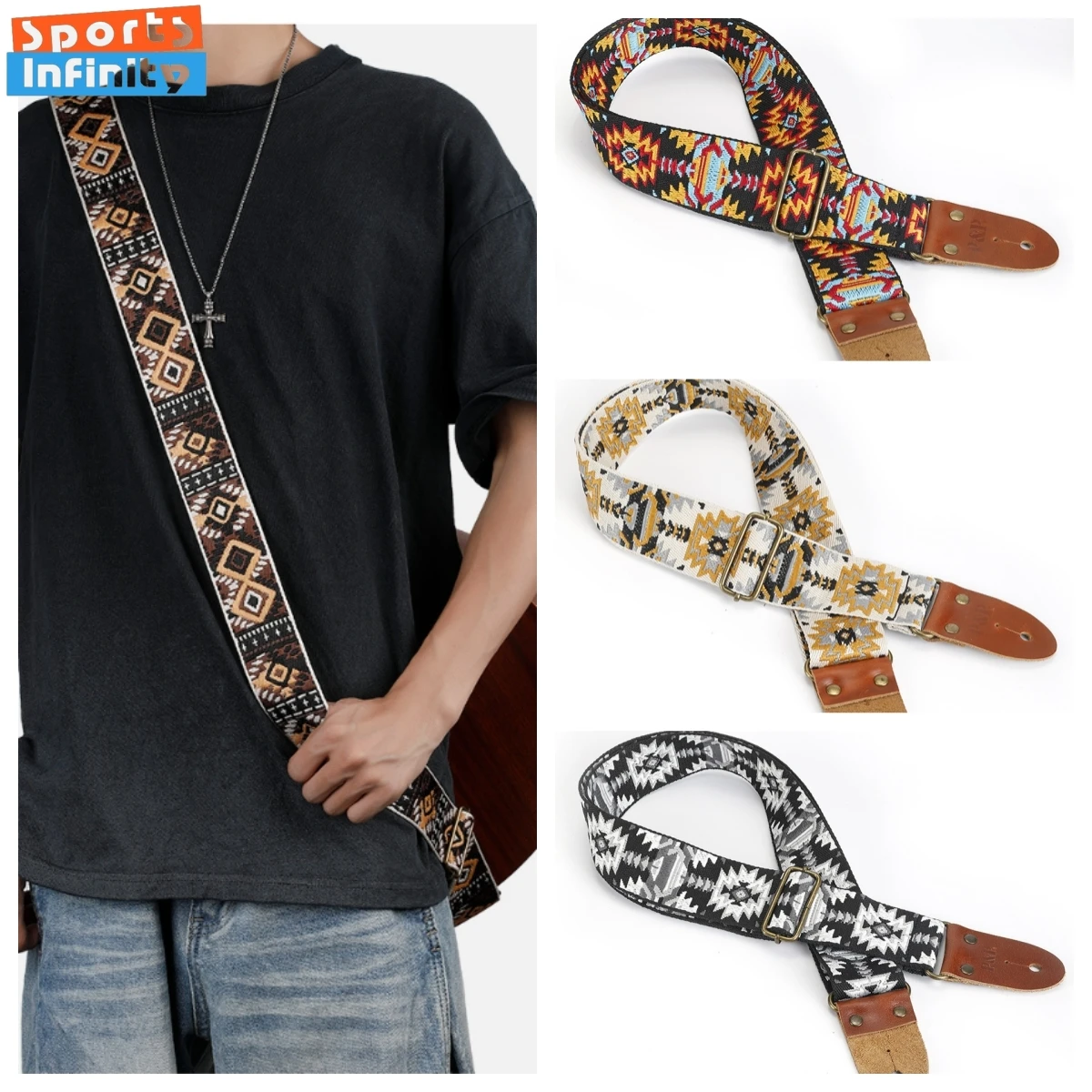 

Ремешок для акустической гитары из натуральной кожи, утолщенный воловьей кожи и тканый ремень для народной электрогитары, ремешок для бас-гитары, аксессуары для гитары