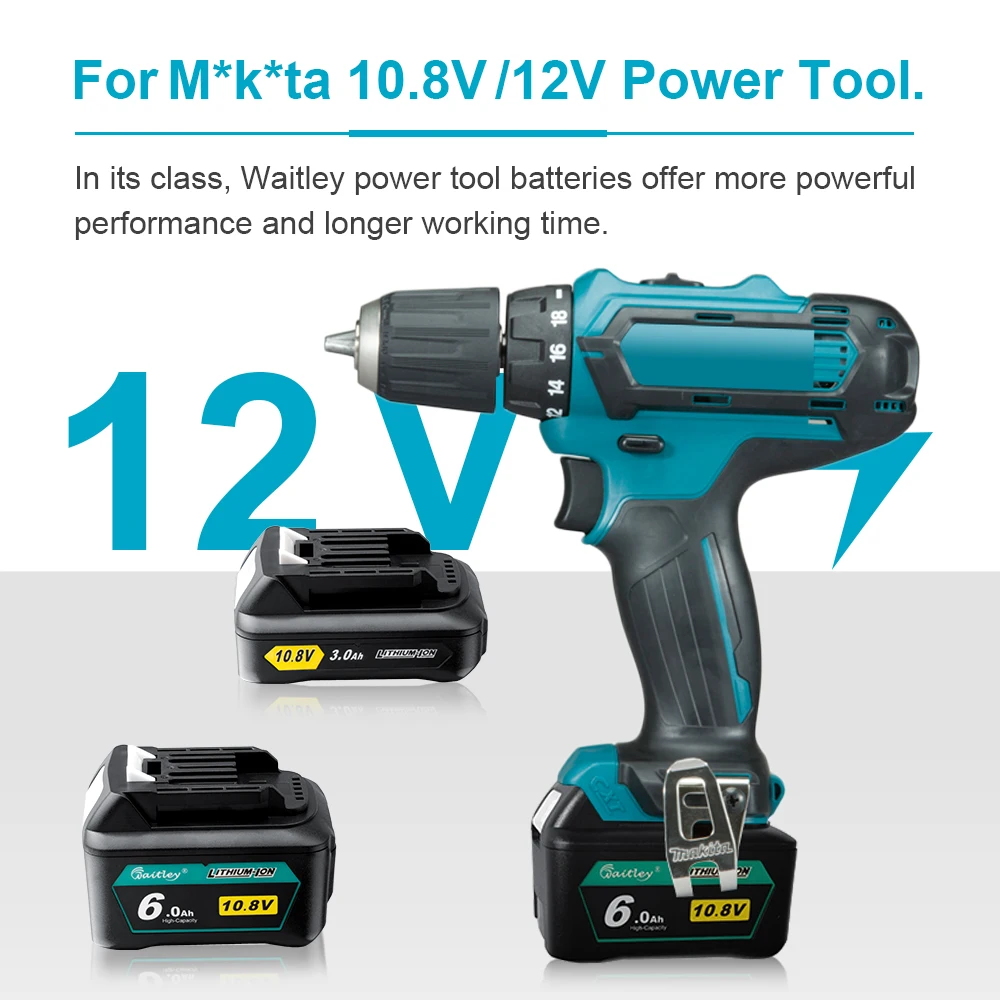 Batterie Li-Ion de remplacement Rechargeable 10.8V 12V 6A pour Makita CXT 6.0Ah Style coulissant BL1040 BL1040B BL1015 BL1020B BL1020 BL1016