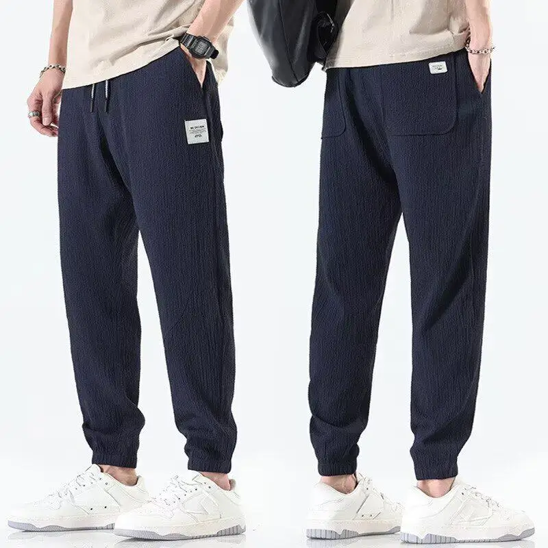 Men's Summer Thin Fashionable Ice Silk Breathable Casual Pants Nine-Tenths Sports Trendy Brand Cuffed Versatile Pants