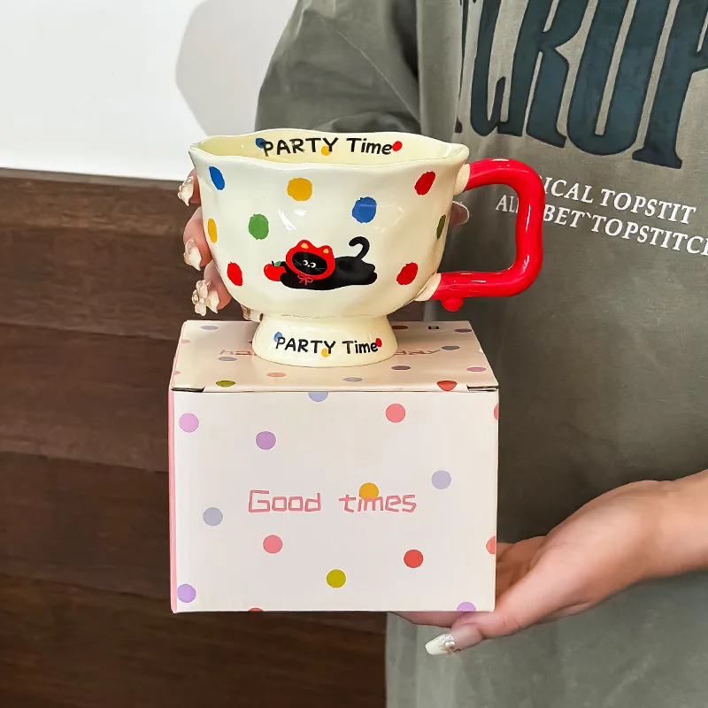 370 ML Cute Cartoon Printed Ceramic Coffee Cup Girls Daily Household Drinking Mug
