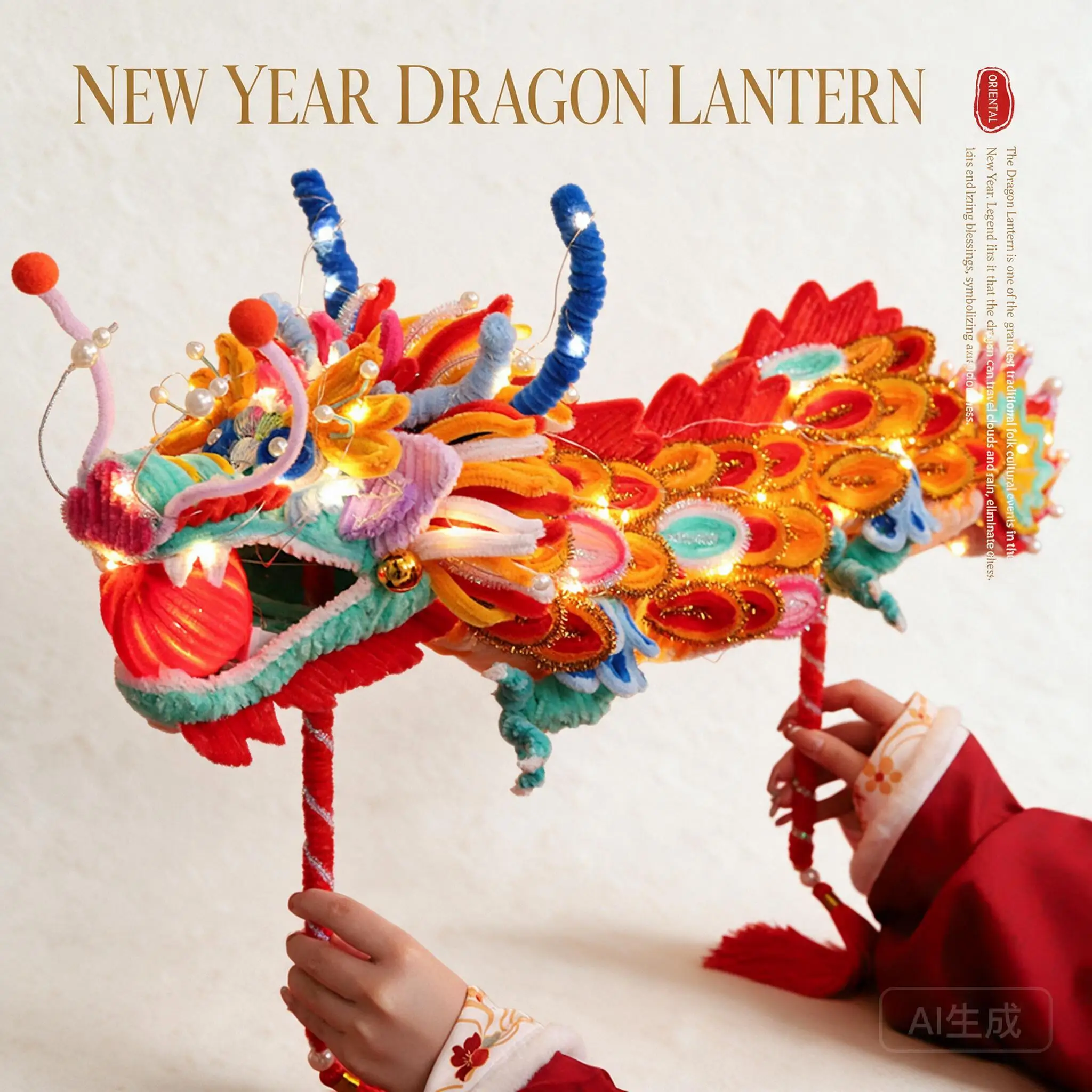 Diy Large Chinese Dragon Lantern Pipe Cleaner Craft Kit Lunar New Year Mid Autumn Festival Kid Gift With Glue Gun 10 Glue Sticks