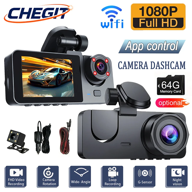 1080P HD WIFI 2/3채널 차량용 블랙박스 카메라 비디오 레코더 자동차 DVR 전후방 카메라 야간 투시경 차량용 액세서리