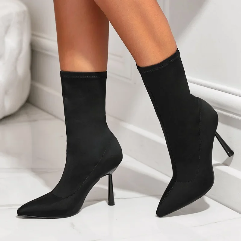 Eilyken New Fashion sottile tacchi alti stivaletti donna scarpe a punta primavera autunno Botines corte Para Mujeres
