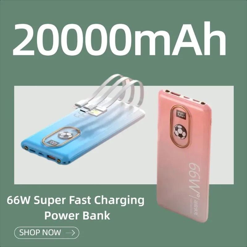 

66W Super Fast Charging Power Bank Cartoon Design Built-in Cable 10000mAh/20000mAh Large Capacity Portable Power Supply