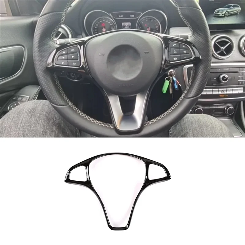 For Mercedes Benz C E Class GLC CLA GLA W205 W213 X253 X156 Car Steering Wheel Decoration Frame Cover Trim Parts ,Bright Black