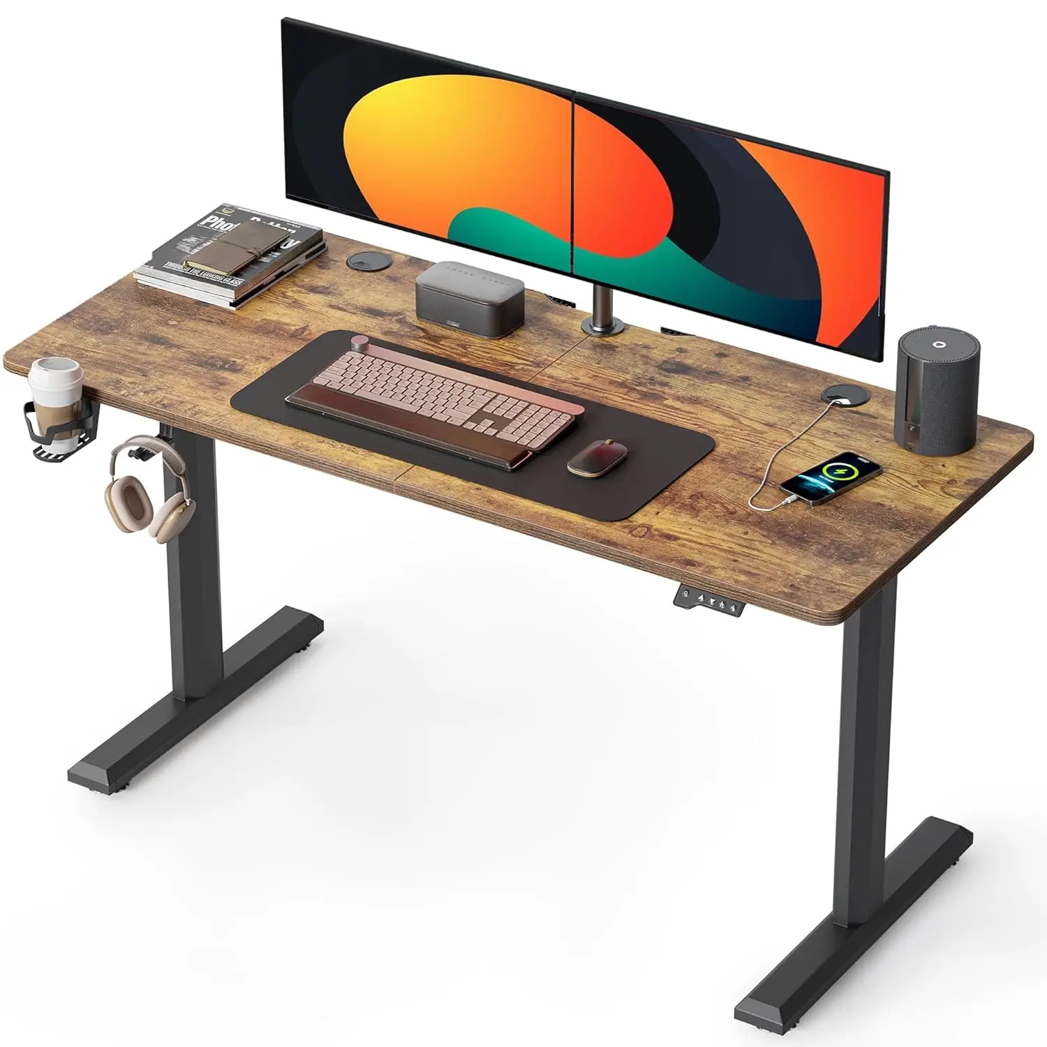 

Height Adjustable Electric Standing Desk 55x24 Sit Stand Home Office Table with Splice Board, Customized