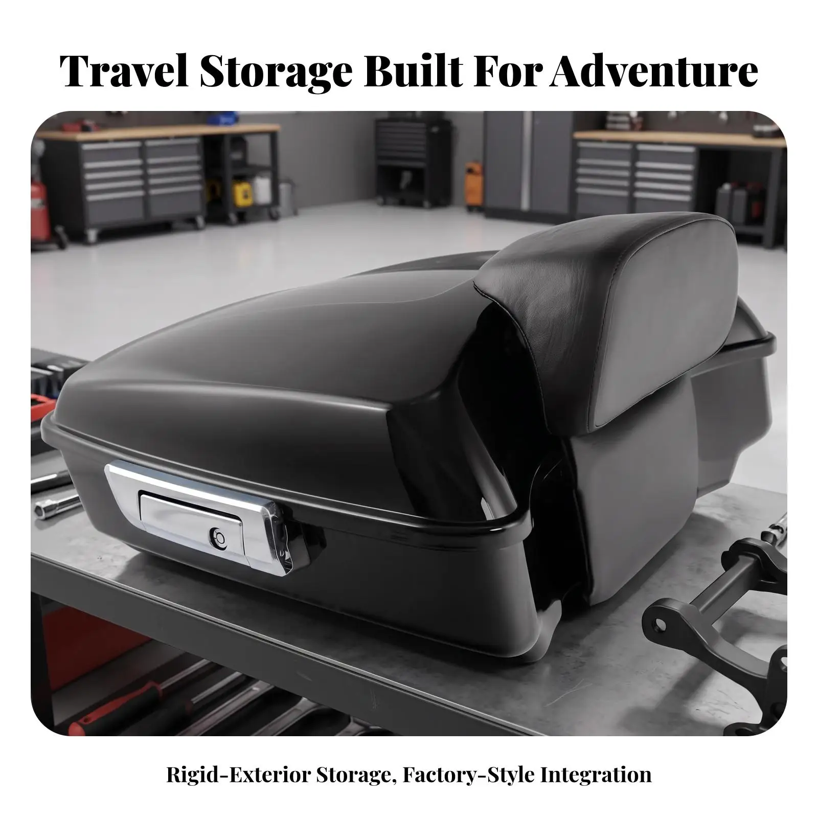 Spacious Motorcycle Rear Top Case with Built-in Backrest Cushion and Front Lock for Bobber Touring Bike Luggage Carrier