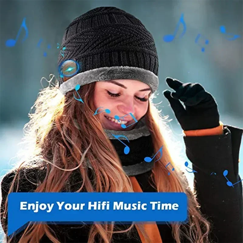 

For Handsfree Call Outdoor Sport Cap Gifts Winter Bluetooth 5.0 Headset Headband Warm Music Hat with Soft Scarf Microphone