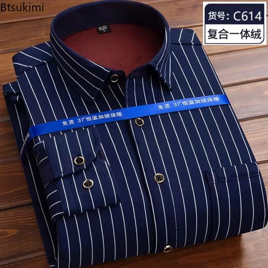 2025 Camisa a cuadros cálida de manga larga para hombre, camisa informal gruesa de lana para otoño e invierno, camisa de talla grande, suéter