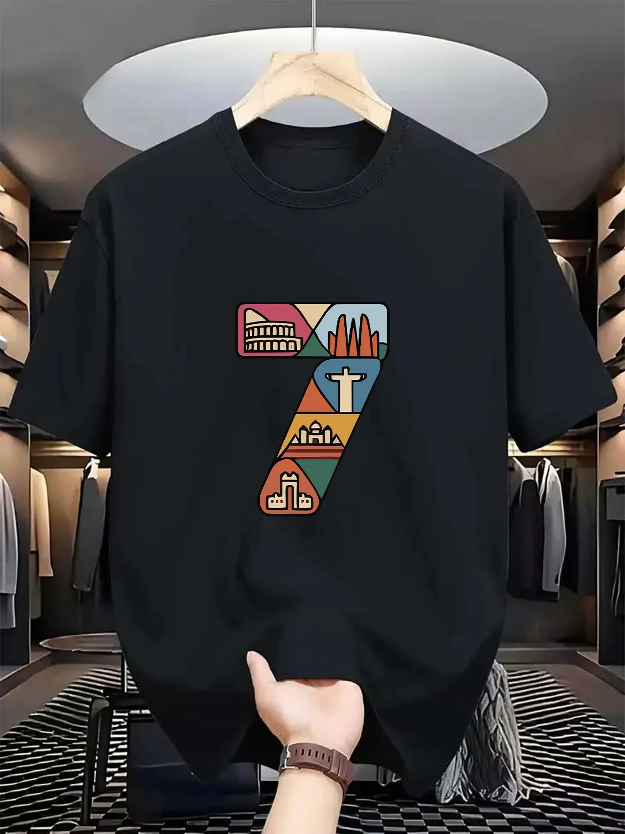 تي شيرت رجالي مطبوع ثنائي الأبعاد بقصة ضيقة وجاف وكلاسيكي بنمط جديد يسمح بالتهوية وأكمام قصيرة للتسوق غير الرسمي #2