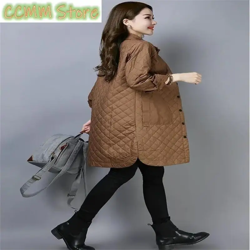 New 5Mid length  women parkas  Korean  Autumn Winter Fashion leisure Warm Rhombic Lattice Versatile Women parkas Outerwear