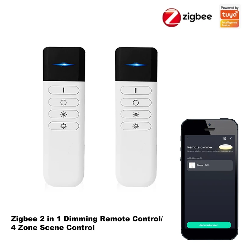 Interruptor de Escena Inteligente ZigBee 2 en 1, regulador de intensidad de tira Led, control remoto de 4 bandas, Hub Tuya Zigbee necesario para