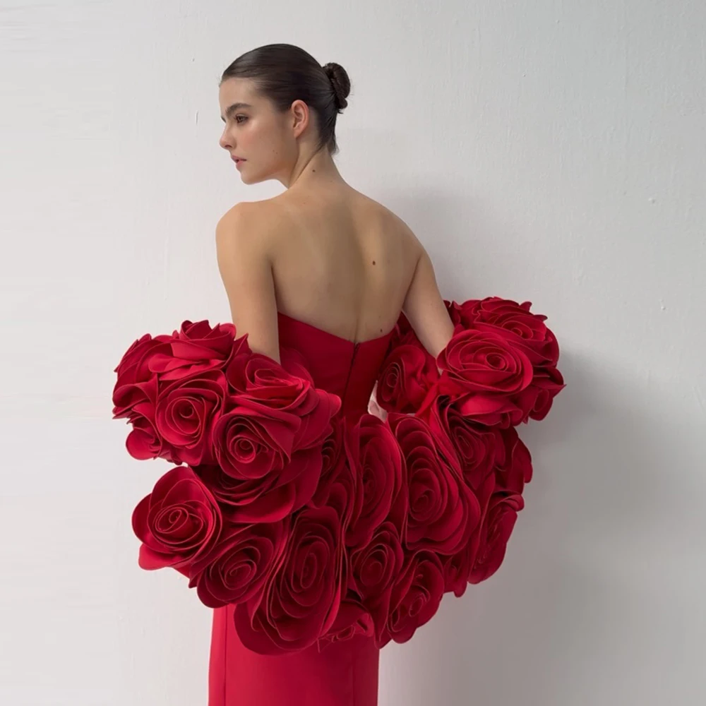 Czerwony dywan Cape Volumetric Floral Wedding Cape 3D Rose Flowers Bridal Wraps Couture Odpinana peleryna Szal Zegar Sesja zdjęciowa Custo