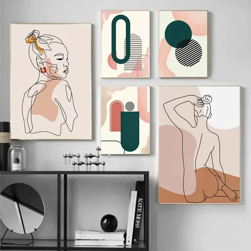Abstract Lines Girl Arch Geometry Artwork Canvas Paintings Nordic Style Posters Wall Pictures for Living Room Decoration