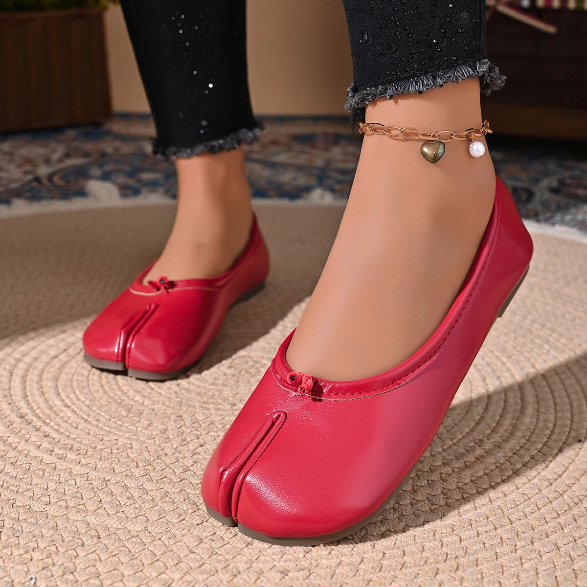 Damen Leder-Zehentrenner-Loafer Flache Bequeme Slip-On Atmungsaktive Freizeitschuhe ​ Größe 35-42 – Detail 12