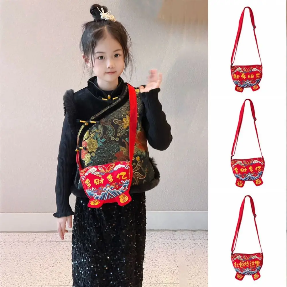 

Новогодняя сумка через плечо с буквенным принтом, традиционная портативная красная сумка с благословением, сумка на молнии с лучшими пожеланиями, карман для денег на удачу