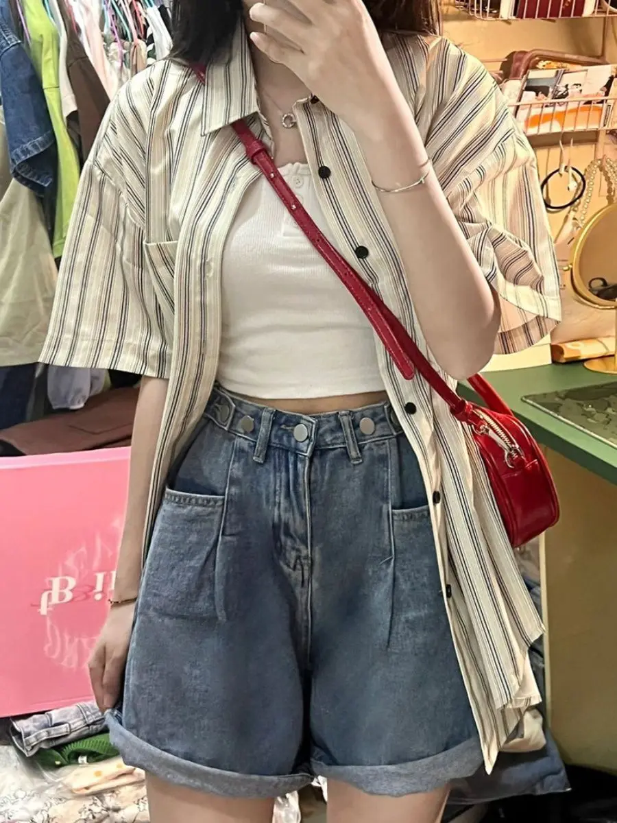 

Short Sleeve Shirts Womens Mesh Splicing Pintuck Slim Fit Shirt Street Hip Hop Grunge Statement Urban Youthful Student Girlish