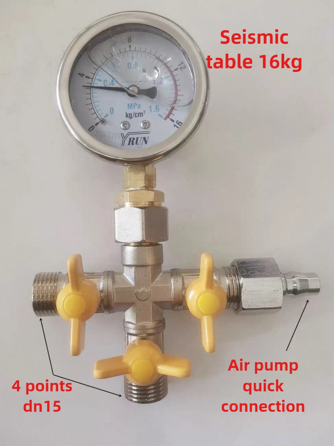 Four Way Pressure Test Valve, Tap Water, Geothermal and Underfloor Heating Pressure Gauge, Leak Detector with 4 Points