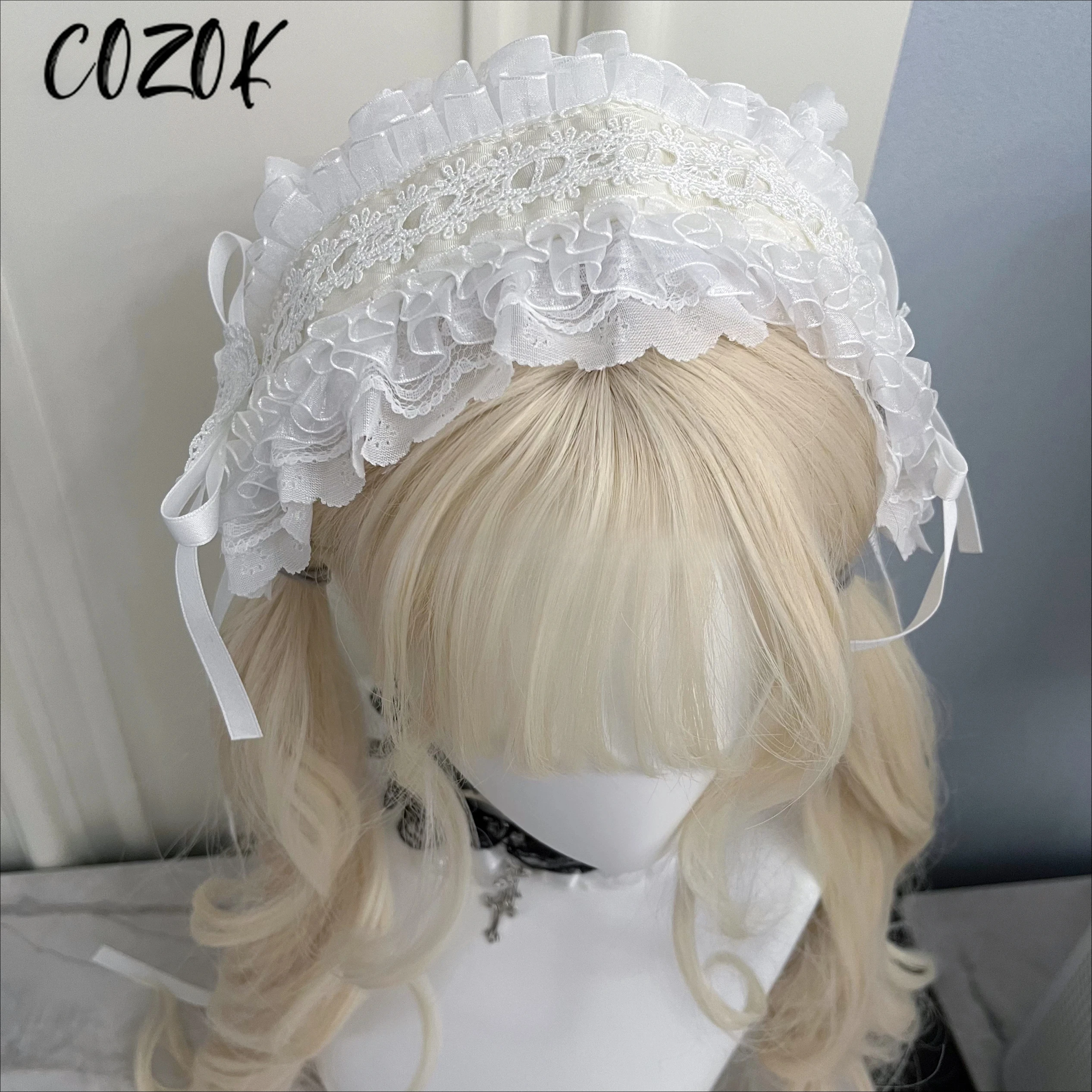 Lolita Lace Headband Halloween Goth Hair Accessories Subculture Girls Sweet Doll Black and White Hairband Female Headwear