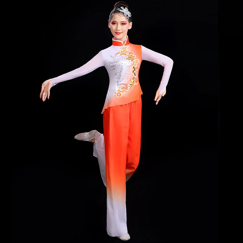 Middle-Aged Elderly Square Dancwear Outfit Traditional Chinese Classical Dance Costume Ethnic Yangko Folk Dancing Clothes