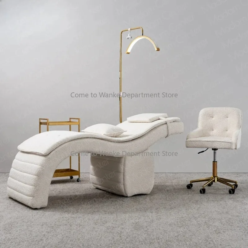 

Modern Design Curved Synthetic Leather Lash Bed Camilla Eyelash Lounger with Aesthetic Stretchers Cloth