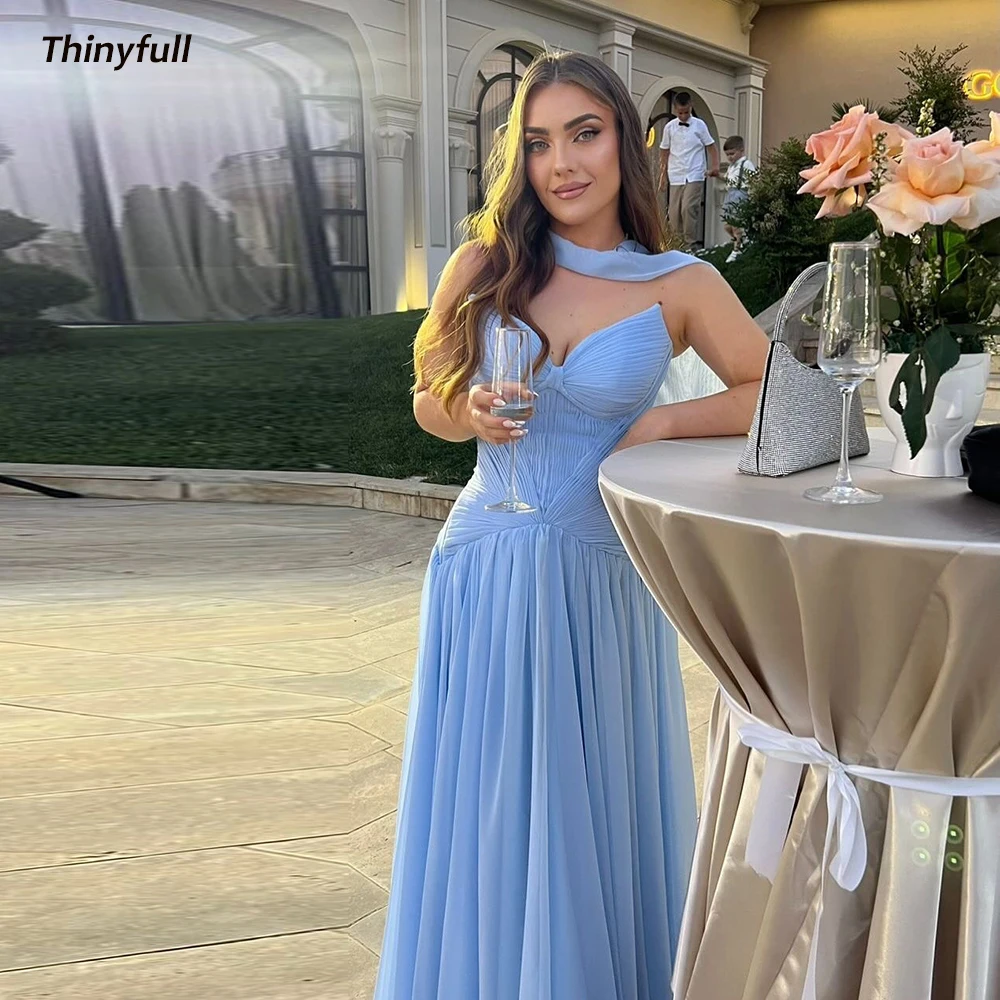 

Thinyfull A-line Chiffon Arab Prom Dress Sweetheart Sleeveless Ruched Evening Dresses Long Formal Gown Robe De Soirée Customized
