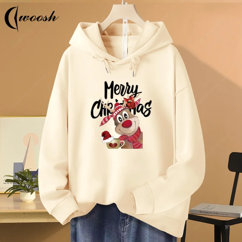 

Merry Christmas Santa Claus Hoodie Men Sports Shirt Retro Trend Loose Hooded Crew Neck Hoodie Cotton Printing Long Sleeved Tops