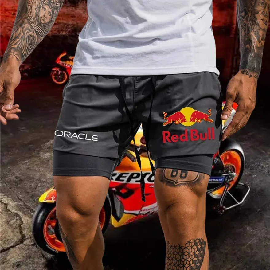 2025 nuevos pantalones cortos falsos de dos piezas de secado rápido para hombres tendencia de moda locomotora F1 pantalones cortos de montar cómodos pantalones cortos casuales Moto