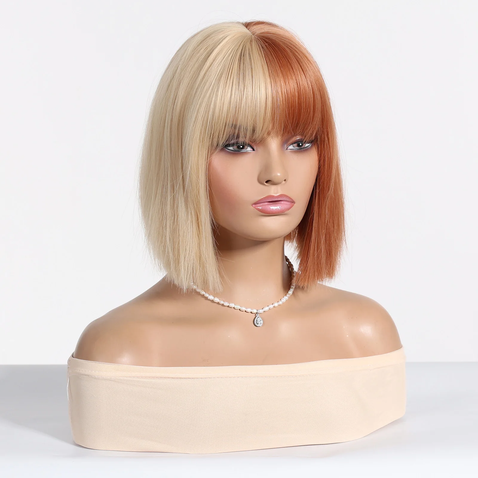 عيد الميلاد قصيرة مستقيم بوب الباروكات للنساء لونين برتقالي وأشقر شعر مستعار اصطناعي مع الانفجارات مقاومة للحرارة تأثيري #3