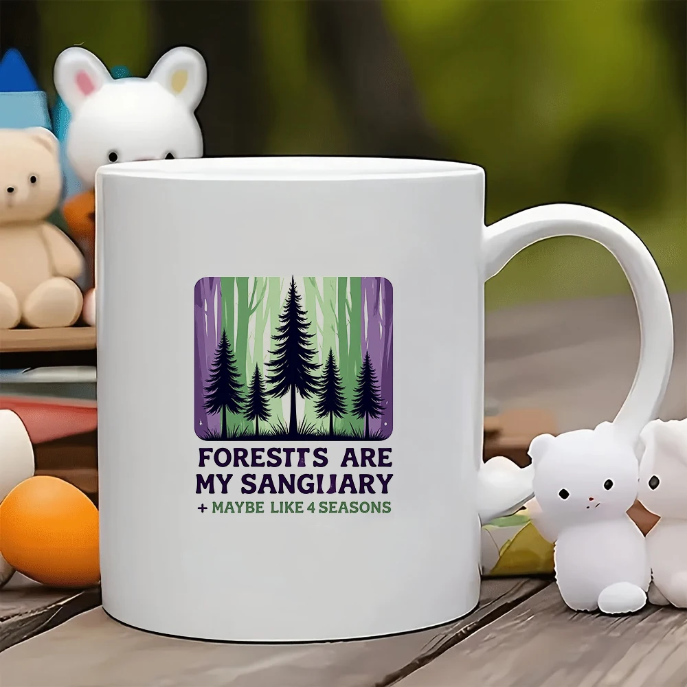 11-Unzen-Wald-Silhouette-Becher + Waldunterschlupf + alle Jahreszeiten in einem Gemälde + Kinder-Getränkebecher – Weihnachtsgeschenk für Familie und Büro