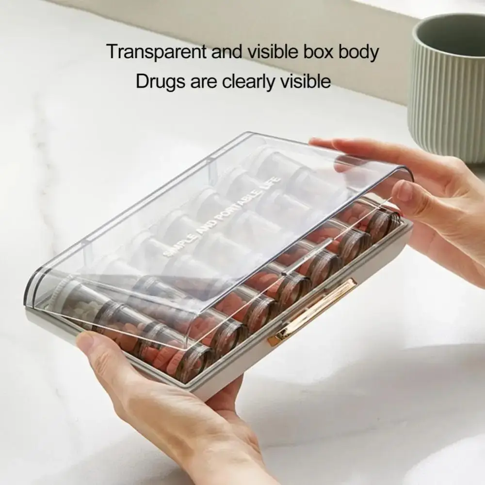 Mini Weekly Pill Organizer Box 7-Day Reusable Daily Pill Box Against Moisture Waterproof 21-Grid Vitamin Storage Case