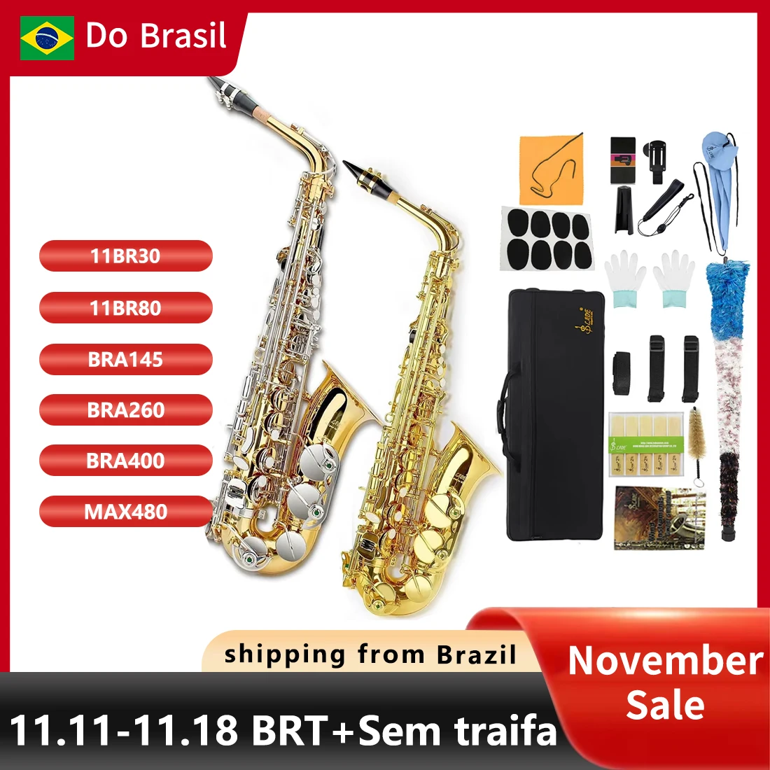 Saxofón Alto Eb de alta calidad, latón lacado en oro, Saxofón plano, instrumento Musical de viento de madera con estuche, accesorios para boquilla