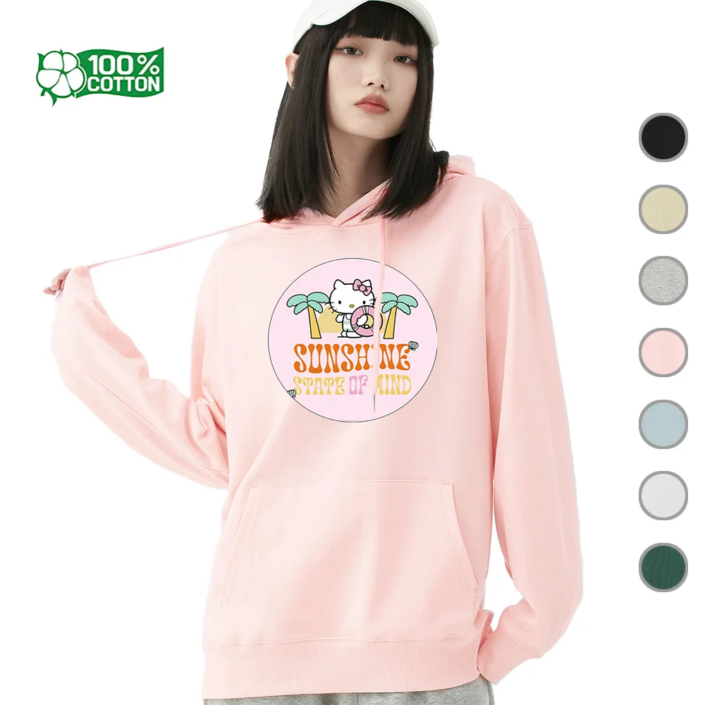 

Милая толстовка и свитшот с персонажем Sanrio Hello Kitty, мягкий пуловер из 100% хлопка, очаровательная футболка унисекс