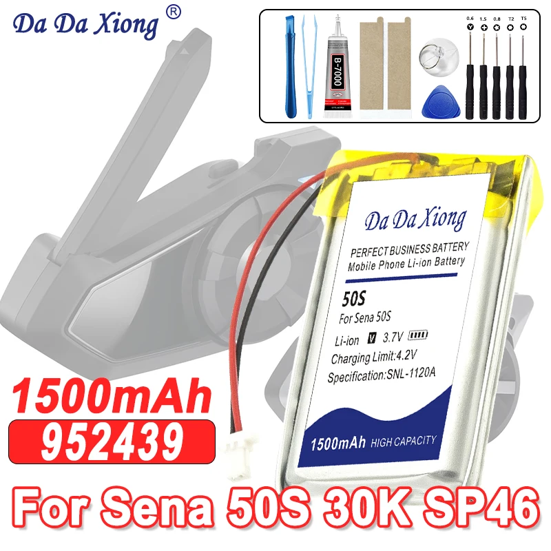 3,7 V 1500 mAh Li-Polymer-Akku für Sena 30K, Sena 50S Motorrad-Bluetooth-Headset, Helm-Gegensprechanlage + Werkzeuge