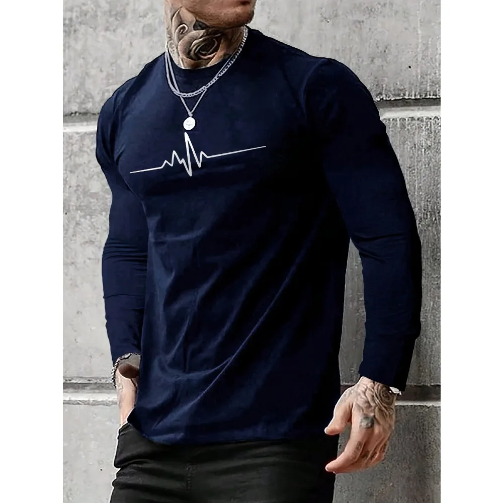 Men's Casual Long Sleeve T-Shirt Graphic, Knit Polyester Fabric Crew Neck, Slight Stretch, Geometric Pattern, Regular Fit