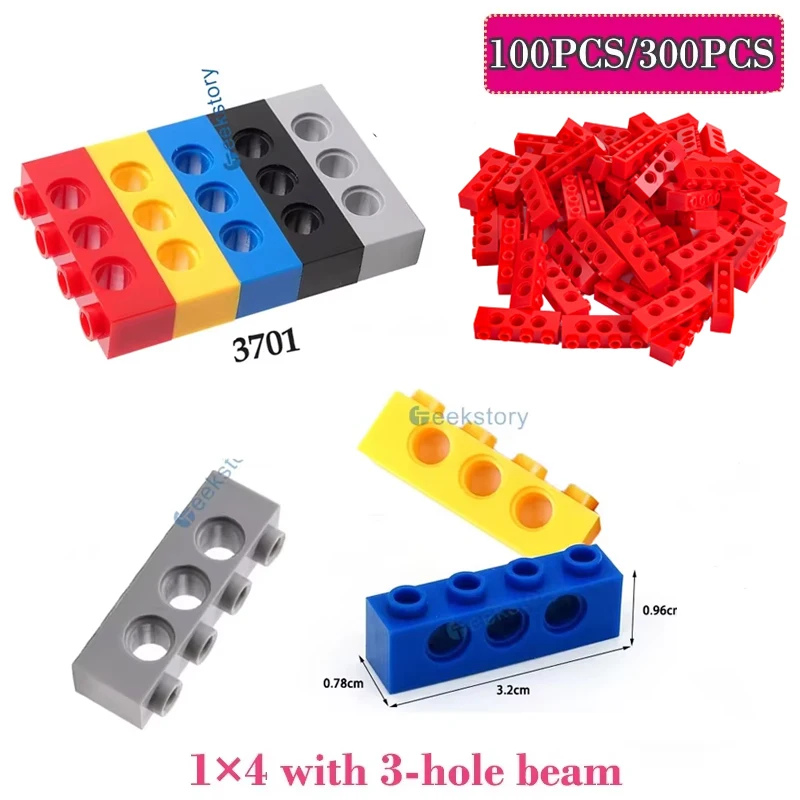 

100PCS/300PCS MOC 1x4 With 3 Holes Beam Technology Building Blocks Parts 3701 Educational Assembly Small Bricks Toys Kids Gifts