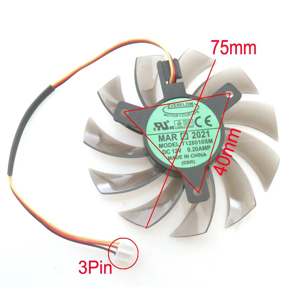 T128010SM 75mm DC12V 0.2A 3Pin VGA Fan For GIGABYTE GV-N730 N630 N610 GV-R575 R557 GTX1030 2GB OC Cooling Fan